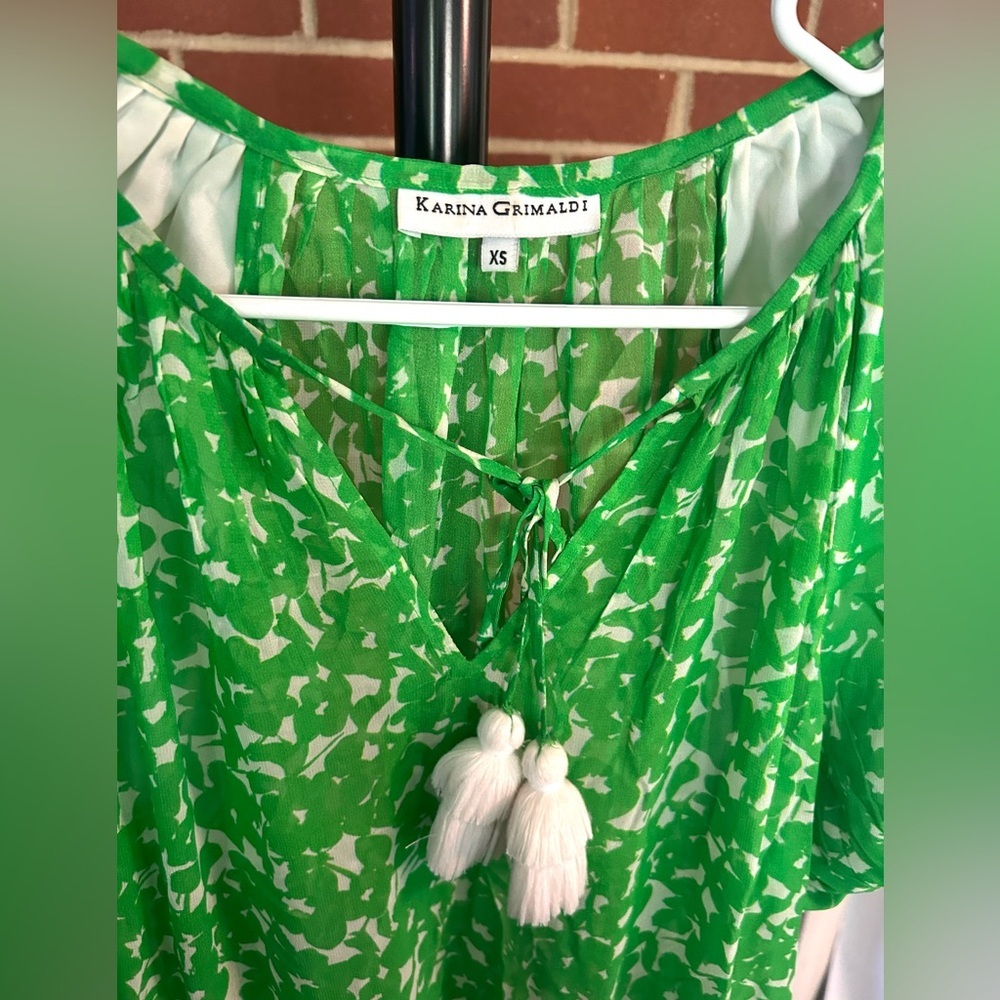 NWOT‎ Karina Grimaldi Silk Blend Tassel Mini Dress 🌿 Boho Resort Beach Chic - Picture 5 of 10